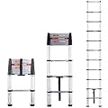 MEANFUN 10.5 FT Telescoping Ladder, One-Button Retraction Aluminum Compact Retractable Telescopic Ladder for Attic RV Roof Home, Soft-Close Design Folding Ladder with ANSI Certified, 330 Lb Capacity
