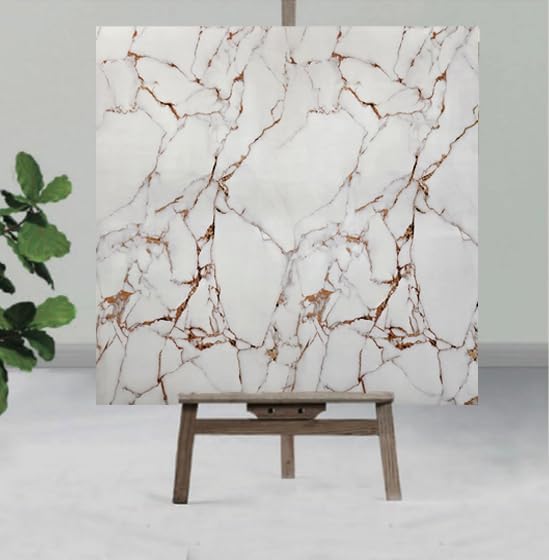 INFINITY DECOR White with Golden Texture Marble UV Panels Marble UV Sheets, self Adhesive Wall Tile (60 cm * 60 cm),Marble Look Wall Panels for Homes and Offices Wallpaper(Pack of 25)