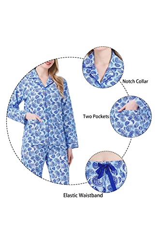 Image of GLOBAL Women Cotton Pajamas Long Sleeve PJs Button Down Sleepwear S-3XL
