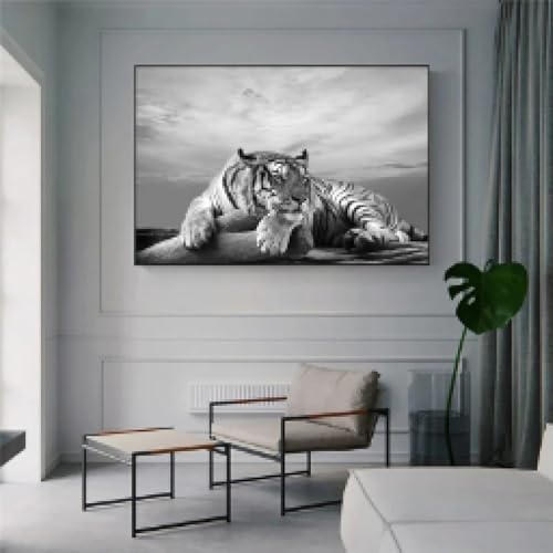 Art mural moderne tigre noir et blanc sur toile - 4