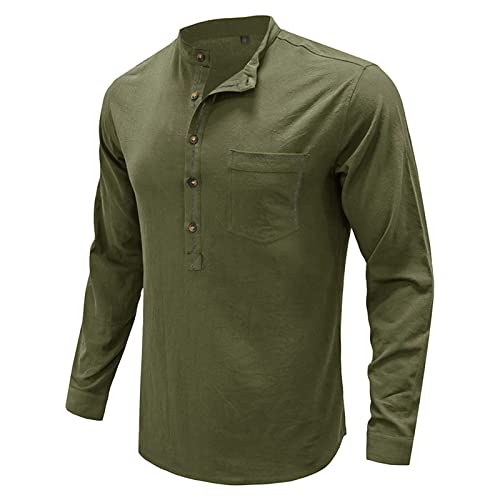 Men's Casual Front Placket Basic Long Sleeve Lightweight Henley Shirt Fashion Muscle Workout Athletic Tee Tops (Large,Army Green)