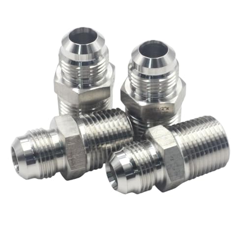 Image of HFS(R) 4PCS, 1 /2 inch NPT Male to 1 /2 inch SAE Male Flare Tubing Adapter Hose Connector Pipe Fittings 304 Stainless Steel