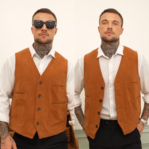 Men Corduroy Tweed Suit Vest,Vintage Western Cowboy Casual Slim Dress Vest,Formal Wedding Steampunk Suit Vests2