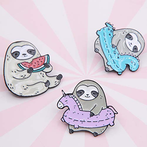 Cute Cartoon Sloth Lapel Brooch Pins Cartoon Animal Brooches Pin Badges for Clothes Jackets Hats Jean Bag Clothes Decoration 3 Pack3