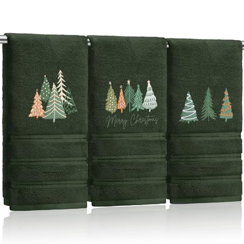 Hillsuren 3 Pcs Christmas Boho Hand Towels Christmas Tree Embroidered