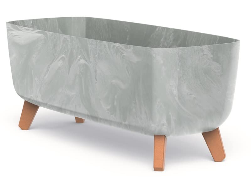 BirnePower Blumentopf Blumenkübel mit Füßen Pflanzkübel mit Pflanzeinsatz Beine – Pflanzkübel Beton Optik Rechteckig mit Einsatz Gracia Case Übertopf (Grau Beton, 58cm)