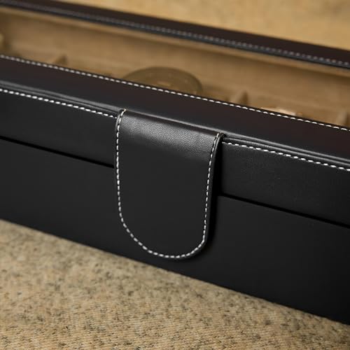 Image of Leather World Leatherette Watch Box Case Layer Lock 6 Slots Watches Storage Organizer Boxes Case Men Women- Black