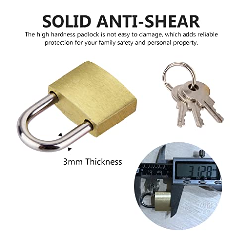 Image of HASTHIP Mini Padlock, Solid Brass, 3 Keys for Suitcase, Locker, Gold