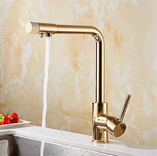 Robinet mitigeur cuisine 3 voies ZR98US finition chrome et détails dorés