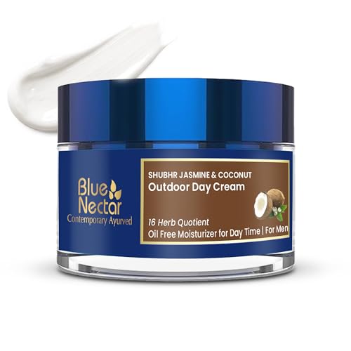 Blue Nectar Coconut Face Cream with SPF 30 Sunscreen for Men | Plant Based Oil Free Moisturizer for Face with Vitamin E | Brightening Sunscreen for Oily, Dry & Sensitive Skin (16 Herbs, 50g)