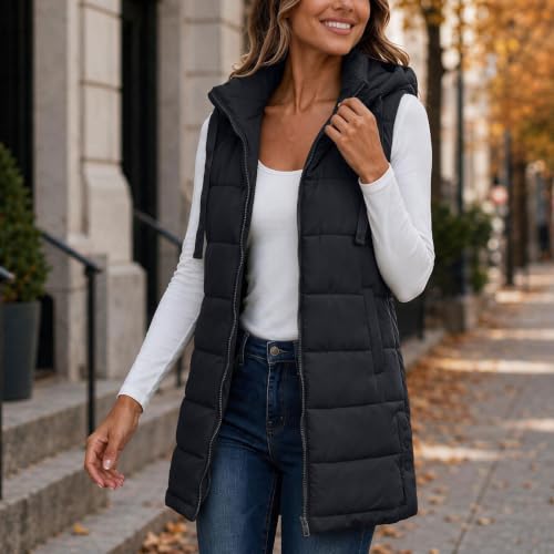 Puffy Vest Women Long Hooded Sleeveless Quilted Zip Up Padded Winter Jacket - image 8