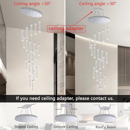 Image of 20-Lights Chandelier LED Dimmable Chandeliers for Entryway Flush Mount Ceiling Pendant Light Fixture Crystal Chandeliers for Living Room Chrome Finished Lighting Modern 156in High Ceiling Chandelier