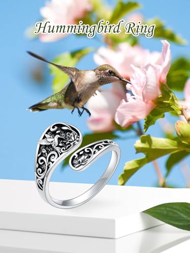 Image of Bee /Butterfly /Mustard Seed /Hummingbird /Cat /Rainbow Adjustable Ring for Women 925 Sterling Silver Spoon Rings for Women Size Fits Most People