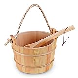 Bestnewie Sauna Bucket with Ladle Handmade Wooden Sauna Bucket Sauna Spa Accessory - 5 Liter (1.3...