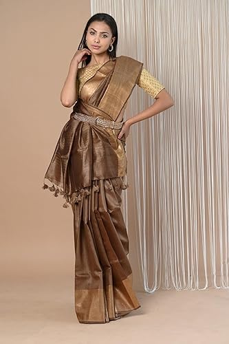 Shilp Bazaar brown tussar silk saree in tussar silk – image 4