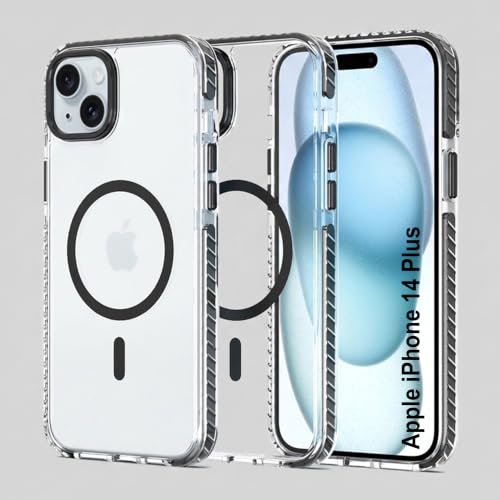 Image of Zapcase Crystal Clear Back case for iPhone 14 Plus | PC Back | TPU Bumper with Inner Rubber Grip | Metal Camera Guard Bezel | Metal Buttons | Scratch Resistant Cover | 2 Layer Edge Protection | Black