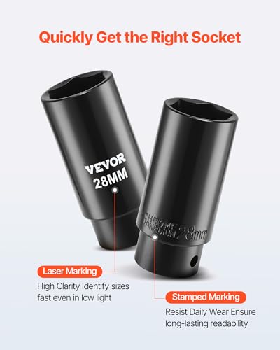 Image of VEVOR 91-Piece 1 /2 inch Drive Impact Socket Set, SAE (5 /16 inch to 1-1 /4 inch) & Metric (8 to 32 mm), CR-V, Deep & Shallow, 6 Point, Ratchet Handle, Universal Joint, Adapters, Extension Bars (3, 5, 10 in)
