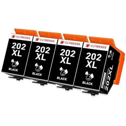 Clywenss 202 XL Black Ink Cartridges Compatible with Epson 202XL 202 XL Multipack for Expression Premium XP6100 XP6105 XP-6100 XP-6105 XP-6000 XP-6005 XP6000 XP6005 Printer Ink, 4-Black