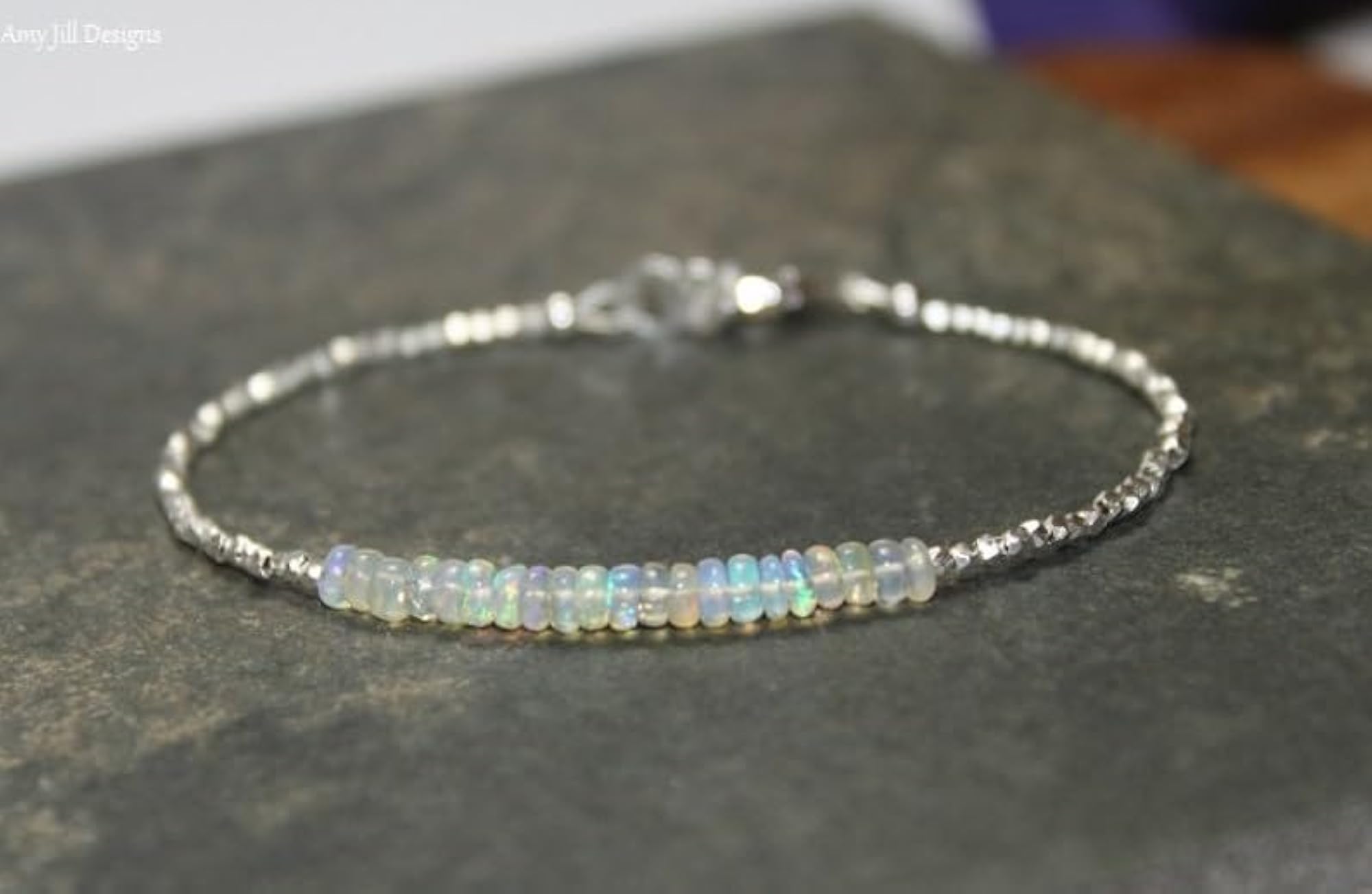 Ethiopian Opal Tyre Beaded Bracelet, Adjustable 7 Inch