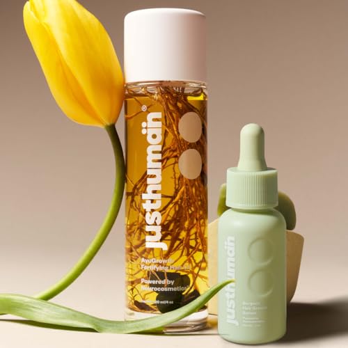 Justhuman AyuGrowth Fortifying Hair Oil & Hair Growth Serum – Proven Results in 30 Days for Strong, Volumized Hair, Sulfate & Paraben-Free | 120ml, 30ml