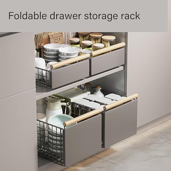 Pull-Out Kitchen Cabinet Organizer, Tool-Free Mounting Adjustable Shelf Rack, Carbon Steel Under Sink Storage For Supplies