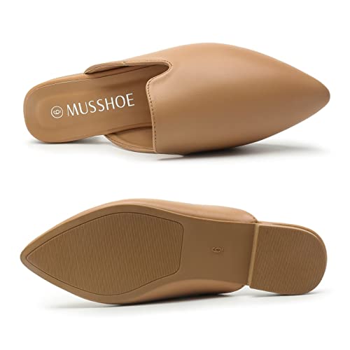 Musshoe Mules For Women Flats Comfortable Pointed Toe Women Mules,Tan Pu 7 #TOP3