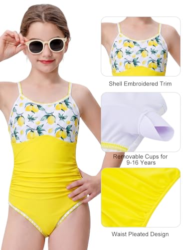 Image of XiaoMoSha Girls One Piece Swimsuit Adjustable Straps Bathing Suit Teen Girl Color Block Trim Padded Beach Swimwear 6-16 Years