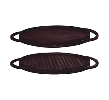 Preetcookware Pre-Seasoned Cast Iron 2 in 1 Grill and Griddle Pan | Iron Cookware for Kitchen | Roti Tawa Cast Iron | Cast Iron Grill Pan | Iron Tava Big Size, 30cm, Black Pack of 2