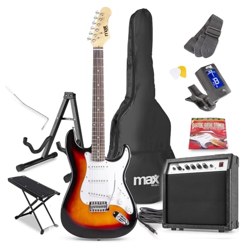 Max Gigkit Sunburst Electric Guitar Starter Pack with Amp, Foot & Instrument Stands, 6 Months Online Lessons, Ideal Beginner Guitars Set for Aspiring Musicians option