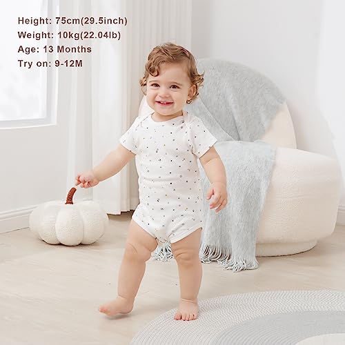 Minicoco Unisex Baby Long & Short Sleeve Bodysuits Onesies Baby Girls And Boys One-Pieces 0-12 Months 100% Cotton, Pack Of 4,Comes With 4 Handkerchiefs #TOP2