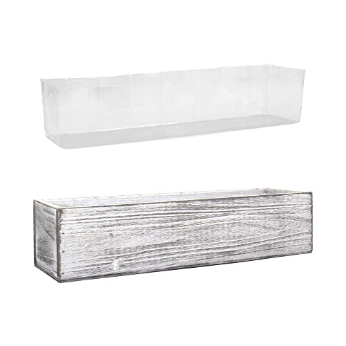 Cys Excel White Wooden Planter Box (17"X5" H:4") With Removable Plastic Liner | Multiple Colors Rustic Rectangle Indoor Decorative Box #TOP5