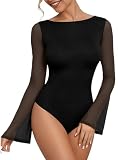 Maeau - Body Mujer Mangas Largas Tul Transparente Body Malla Sexy Streetwear Danza Clubwear M Negro