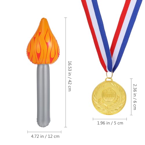 Toyvian 3pcs Inflatable with 6pcs Gold Award Medals Metal Winner Medals for Medieval Luau Themed Party Sports Decorations Competitions Performance Torch Props - Image 3