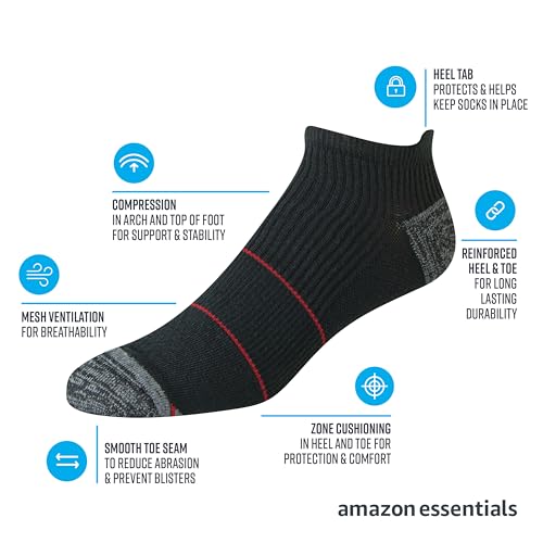 Image of Amazon Essentials Men's Breathable Low Cut Tab Ankle Socks, Performance Zone, Comfortable Cushion Athletic