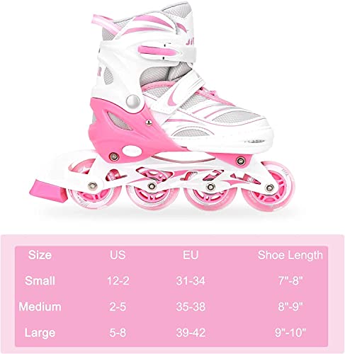Jeefree 4 Size Adjustable Inline Skate For Kids,Children's Inline Skates With Light Up Wheel,Outdoor Illuminating Roller Blades Skates For Girls,Boys And Beginners #TOP4