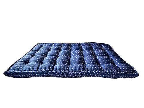 Image of Adim's Traditional Indian Premium Blue Gadda Box Mattress, 5 x 6 Feet | Medium Firm, Cotton Quilt, Handcrafted, Floor Bedding