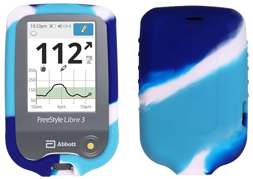 Premium Silicone Protective Cover Set (Screen Protector + Lanyard + Lanyard Patch) for Freestyle Libre 3 / Freestyle Libre 2/14 Day (Continuous Glucose Monitor) (Blue Mix)