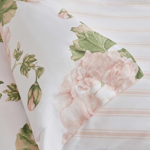 Image of Martha Stewart - Queen Comforter Set, 100% Silky Smooth Cotton Sateen Floral Bedding for Year Round Comfort, 3 Piece Bed Set with Matching Pillowcases (Geranium Bloom Pink)