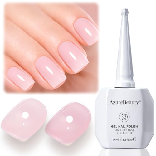 Image of AZUREBEAUTY 18ML Milky Pink Jelly Sheer Natural Gel Nail Polish | Jelly Pink Natural Translucent Soak Off UV /LED Gel Polish for French Tips, High Gloss Nail Art Gel for DIY Manicure Salon Use