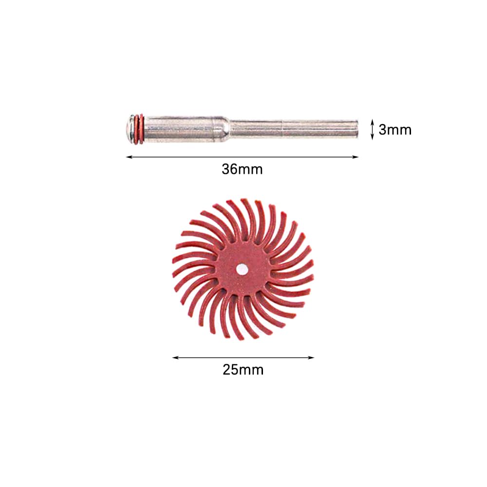 Disque à Poils radiaux de 42 pièces de 25 mm, Ensemble de brosses de ponçage à Grains Mixtes avec Manche de 3 mm, Roue de Polissage pour Le Nettoyage, la Finition, l'ébavurage, Le Polissage