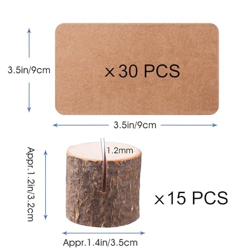 Toncoo 15Pcs Wood Place Card Holders & 30Pcs Place Cards, Table Number Holders, Rustic Party Decor, Wooden Sign holder, Rustic Wedding Decor Stand