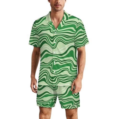 Mens Pajama Set Short Sleeve 2 PCS Sleepwear Soft Summer Button Down Loungewear Set Pj Set Casual Outfits