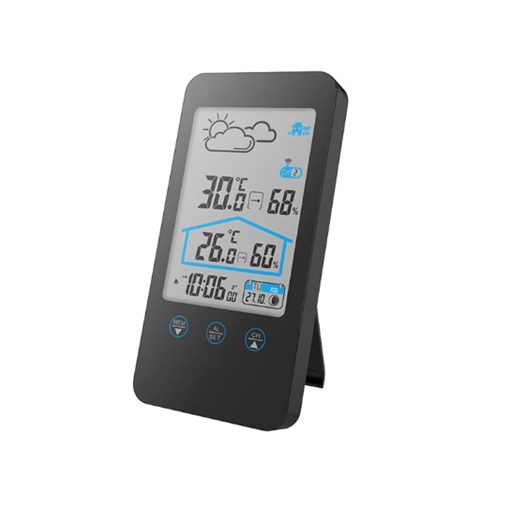 Touch Screen Thermometer Hygrometer Indoor Outdoor Weather Station Weather Forecast+ Moon Phase and Calendar Function(D)