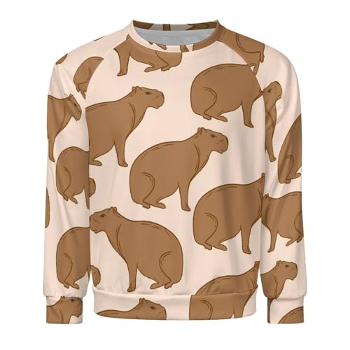 VOSERY Brown Capybara Sweatshirt for Men, Crewneck Mens Hoodies, Long Sleeve Pullover Sweaters Casual Tops3