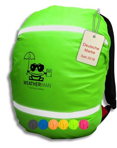 WEATHERMAN Regenschutz für Schulranzen und Rucksäcke (20-40L) – Wasserdichter Regenüberzug mit reflektierenden Streifen, elastischer Befestigung, 6 Farbe (Grün)