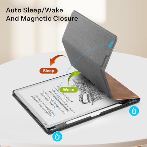 Image of CoBak Case for 11 inch Kindle Scribe 3rd Generation 2025, Kindle Scribe Colorsoft with Two Viewing Angles - All New PU Leather Cover with Auto Sleep Wake, Pen Holder. Retro Brown