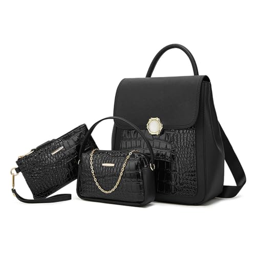Petit Sac a Main Dos Femme NICOLE & DORIS Noir - Sac à Dos Vernis Cuir 3 en 1 de Jour Chic