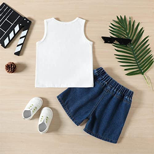 Conjunto de shorts infantis com estampa à beira-mar + shorts jeans, 2 peças, roupas de verão para me