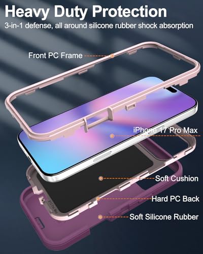 Image of for iPhone 17 Pro Max Case with Port Cover, Rubber Matte, Wine Red | 3-Layer Heavy Duty Armor, 16ft Drop Protection, Non-Slip Shockproof & Anti-Fingerprint