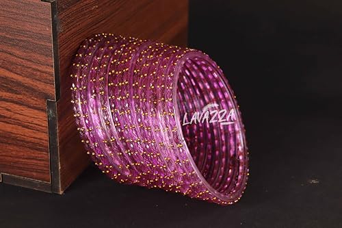 Image of LAVAZZA Raindrop Glass Bangles Set For Women & Girls with Zircon Diamond Stone & Beads | Trendy Transparent Crystal Glass Bangles | Fancy Kanch ki Chudi Set | Bangles for Wedding, Party- Set of 12